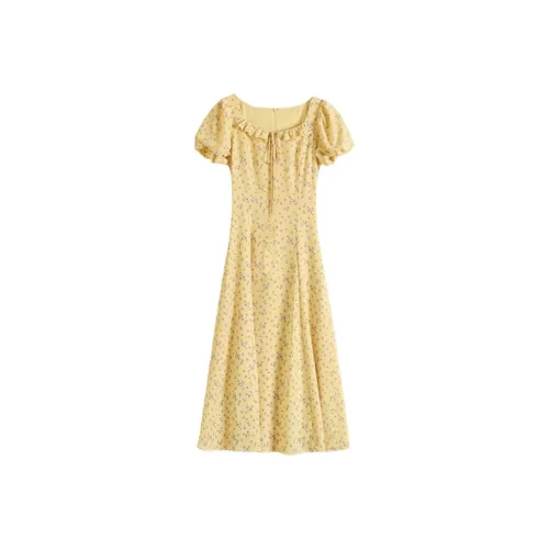 ORANDOR WEAR Желтое Женское Короткое Платье с Рукавами