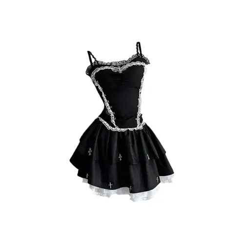 HeartyBite Черный Камисоль + Юбка Женские Слиплатья