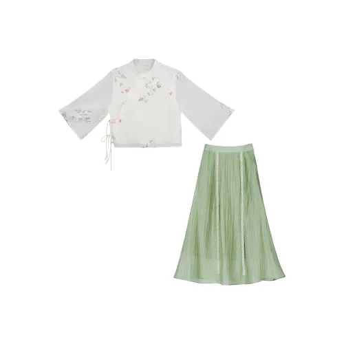 SONDR Абрикос+Зеленый Одежда Наборы Женские Комплекты с юбкой