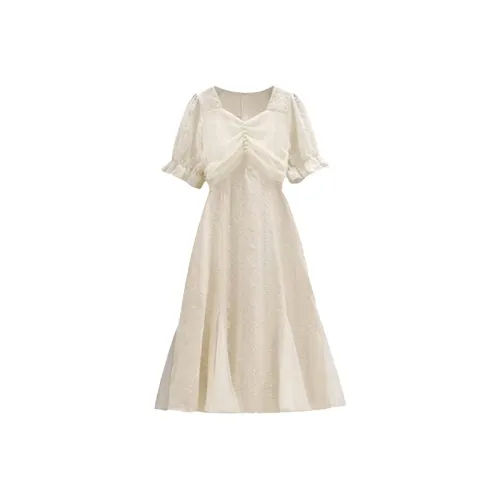 MEANALOT Абрикос Женские Короткие Платья с Длинными Рукавами