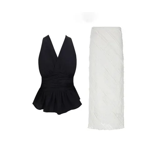 MARIE·COCO Черный топ + Белая юбка Женские комплекты с юбкой