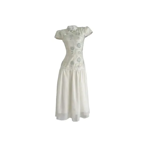 Meanalot Абрикос Женские Короткие Платья с Рукавами