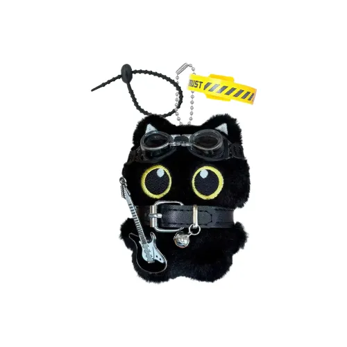 AIZIYUO Healing Punk Крутой черный Кошка Играющая Гитара Куклы Плюшевый Брелок 10,5 см Высота