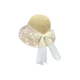 Бежевая кружевная соломенная шляпа