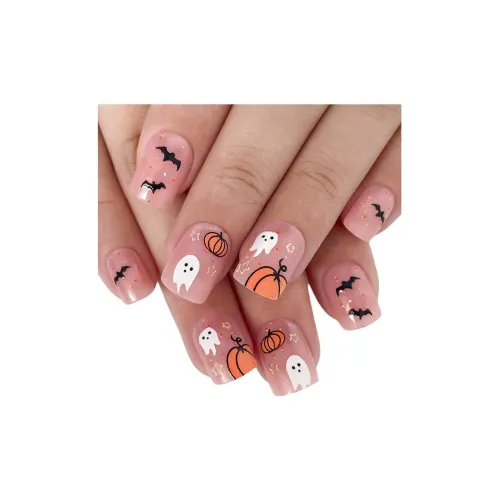 OUYUJI False Nail Укороченный Квадратный Светло-Розовый Смужка Милый