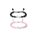 Обсидиан - Темно-ночной Хранитель Браслет с бусинами + Розовый кристалл - Кристальный дух Животные Браслет с бусинами