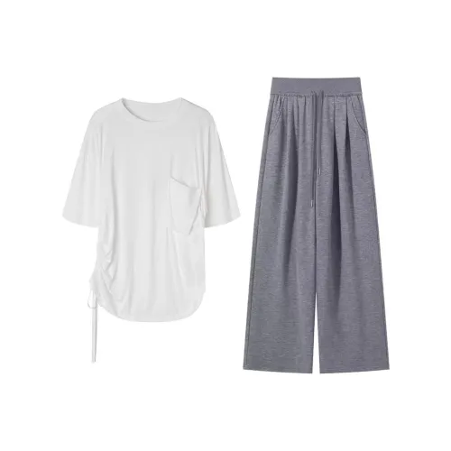 MARIE·COCO Белый топ + Серые брюки Женские Повседневные костюмы