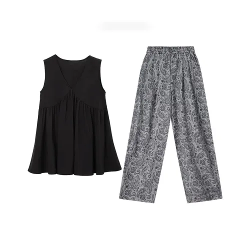 MARIE·COCO Черный топ + Жаккард Повседневные брюки Женские Повседневные костюмы