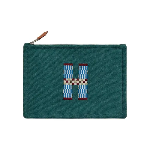 HERMES Flat H Natte Шерсть Путешествие Мешок для хранения Трубы Унисекс Кедровый