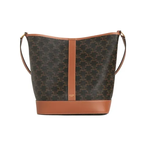 CELINE Triomphe Холст Телячья кожа Ведрообразная сумка Сумка через плечо Средняя Женская Рыжевато-коричневый