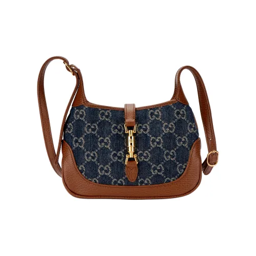 GUCCI Jackie 1961 Холст с кожей Комбинированный Холст Сумка Лунный Плечевая Сумка Сумка Плечевая Сумка Женская Серо-синяя Многоцветная