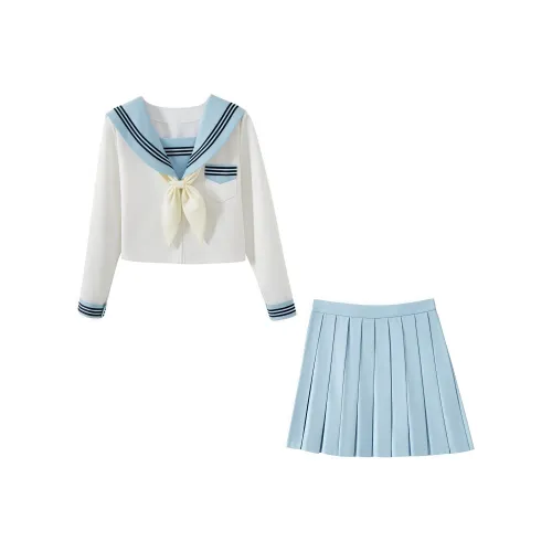 WLEQK Длинный рукав +39 см Короткая юбка + Галстуки-бабочки [Океанический Луна Одежда Sets] Женская униформа