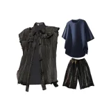 Дымчатый серый жилет + черные шорты + темно-синие внутренние