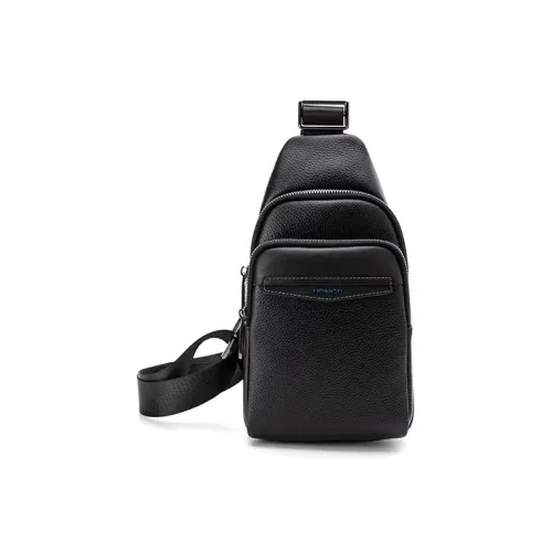 HONGU Коровья кожа с синтетической кожей Sling Сумка Мужская Черная