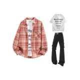 Red Shirt + Black Casual Pants + White T-Shirt  
Красная рубашка + черные повседневные штаны + белая футболка