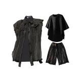 Дымчатый серый жилет + черные шорты + черная внутренняя одежда