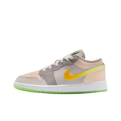 Jordan Air Jordan 1 Детские баскетбольные кроссовки Low Топ Серый Розовый Школьный возраст