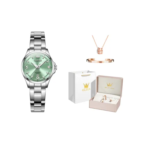 OLEVS Кварцевый механизм нержавеющая сталь ремешок часы женские зеленый циферблат