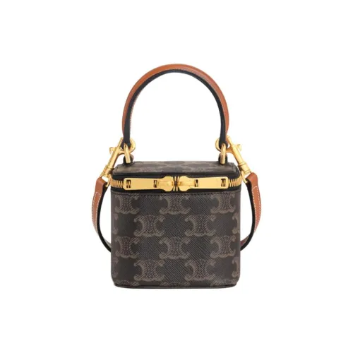 CELINE Triomphe Холст Панел Телячья Кожа Отделка Сумка Мини Женская Рыжевато-Коричневый