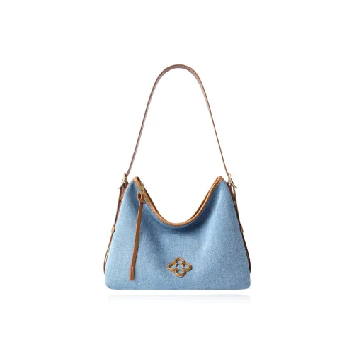 CASSILE Деним Сумка из холста Бродяга Тоут Портативная Подмышечная Сумка на плечо Маленький размер Средний размер Женская Небесно-голубая с Янтарным