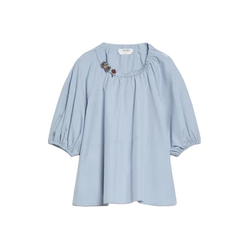 'S MAX MARA TATIANA Коллекция Хлопковый поплин Блоуза Рубашка Женская Синяя