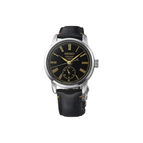 SEIKO Автоматический Ручной Механизм Корова Кожа Ремешок Часы 40,2мм Мужские Часы Черный Циферблат