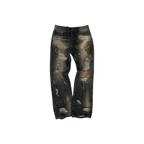 Undermycar SS25 Красный Разрисованный RUST WASHING GRUNGE Джинсы Серый Джинсы Мужской
