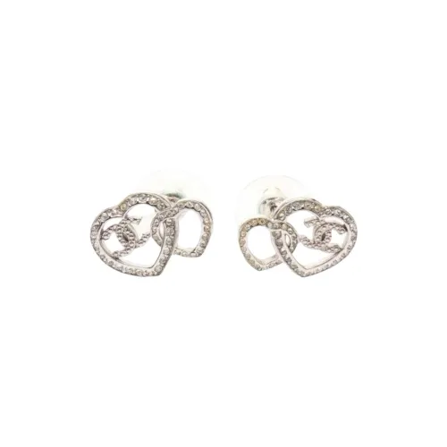 CHANEL Rhinestone Metal Stud Earrings Women's Silver