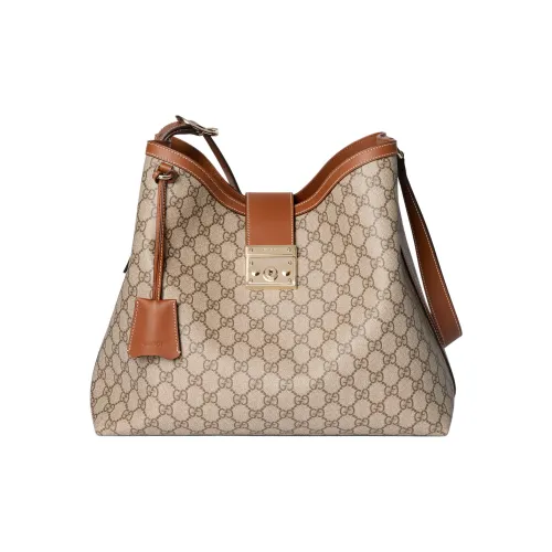 GUCCI Сумка с подвесным замком ткань с покрытием сумка через плечо большая женская бежевая и коричневая