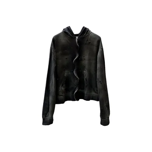 Undermycar SS25 Vintage WAVING ZIP Slim Fit ZIPPED Hoodie Черный Hoodie Мужской