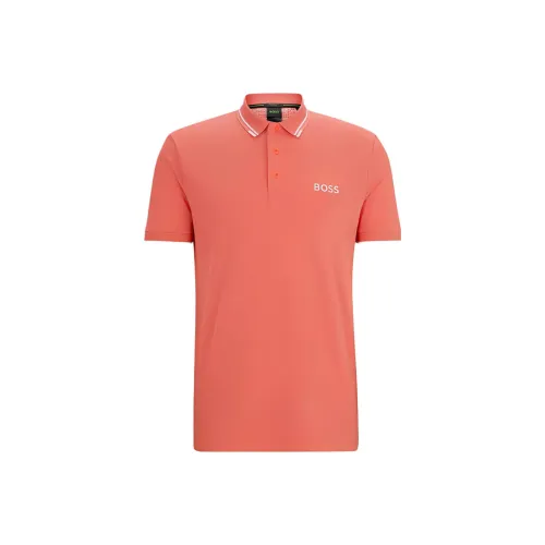 Hugo Boss Поло из смеси хлопка с контрастными логотипами Мужское Поло Красное