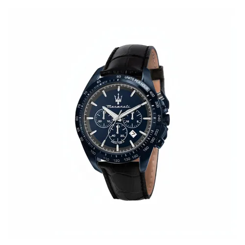 Maserati Кварцевые Часы Кожаный Ремешок 44 мм Синий Циферблат Унисекс Итальянская Версия Импорт