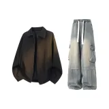 Чёрный топ + синие штаны