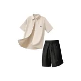 Light Beige (Синий Логотип Сердца на груди) + Black (Синий Логотип Сердца на штанах)