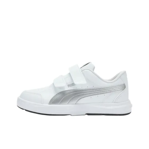 PUMA EVOLVE Court V Детские Скейтбординги Низкий Топ Белый Серебряный Школьный возраст