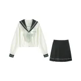 Горный Зеленый Длинный Рукав + 43 см Короткая Юбка + Гороховый Узор Бант