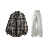 2 пачки (Кофейный топ + Белые штаны с цветочным дизайном)