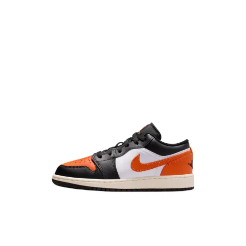 Jordan Air Jordan 1 Детские баскетбольные кроссовки Низкий топ Черный/Морская звезда Оранжевый/Белый/Парусный белый Для школьного возраста