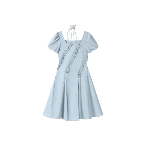 RUXU Синий, с LINING, Декор на шее, Боковая молния, Женские Короткие Платья с рукавами