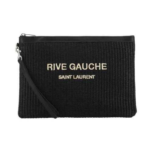 SAINT LAURENT Rive Gauche Ткани вязаные Рафия С кожаными вставками Клатч Унисекс Черный