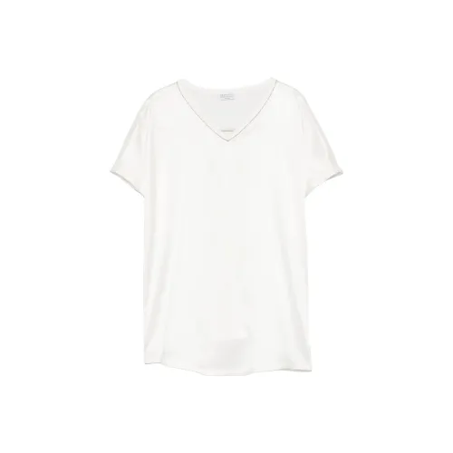 BRUNELLO CUCINELLI Сатин V-образный вырез COVER с рукавом T Рубашка Женская Белая