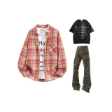 Red Shirt + Camouflage Casual Pants + Black T-Shirt  
Красная рубашка + камуфляжные повседневные штаны + черная футболка