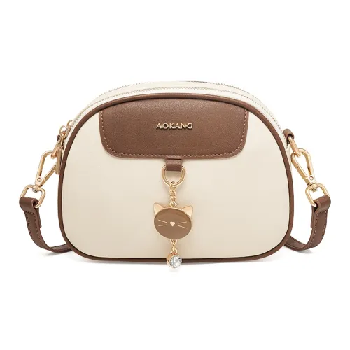 AOKANG Сумка из крупнозернистой текстуры коровьей кожи маленькая круглая сумка сумка через плечо маленькая женская экрю сандаловый коричневый