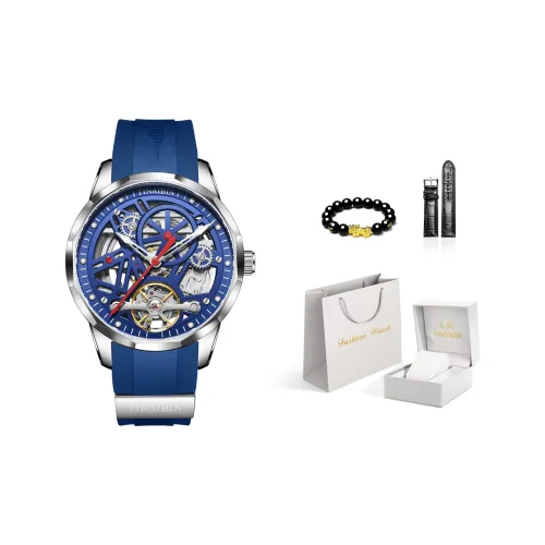 TINAIBIN Автоматический механический механизм силиконовый ремешок мужские часы синий циферблат