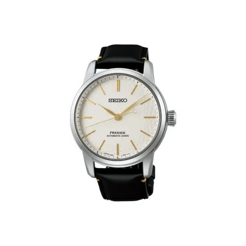 SEIKO Presage Series Автоматический Ручной Механизм Часы с Коровьей Кожей Ремешок 40,6 мм Мужские Часы Белый Циферблат