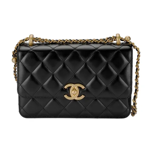 CHANEL Телячья кожа и металл Сумка через плечо Маленькая Женская Черная