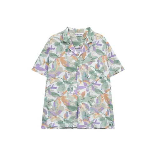 CUIBUJU Свободный крой Гавайский стиль Повседневный Цветовой блок Отложной воротник Рубашка Мужская