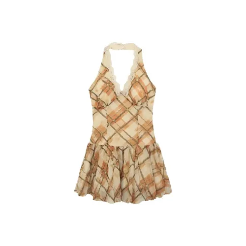 ORANDOR WEAR Оранжевая клетка Женские Платья без рукавов