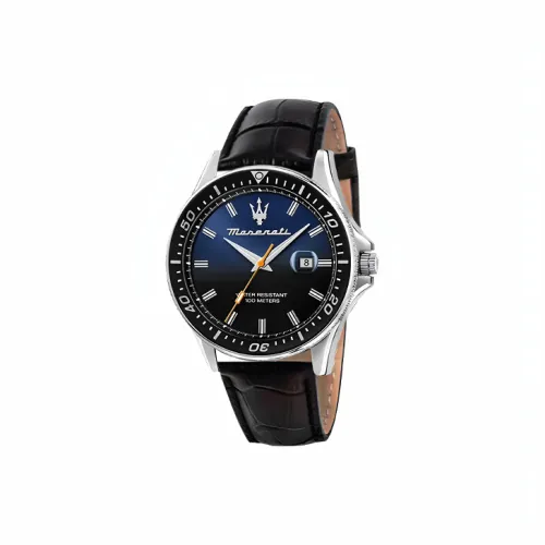 Maserati Men's Watches Кварцевый механизм натуральная кожа ремешок 44 мм синий циферблат итальянская версия импорт