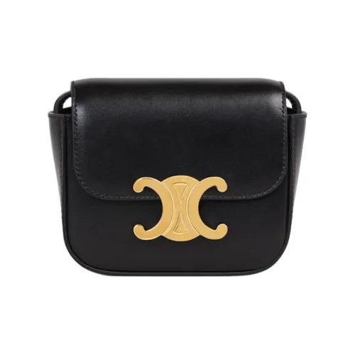 CELINE Claude Блестящая сумка через плечо из коровьей кожи мини женская черный золото